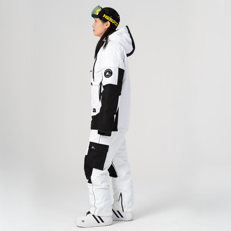 Neie Skianzugsset a Kontrastfaarwen, winddicht a waasserdicht, waarm, atmungsaktiv, Skihoodie, Leggings, Skihosen, Männer a Fraen, een Stéck_voghion.com