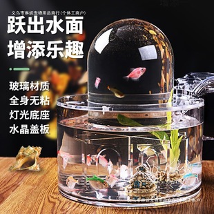Round Negative Pressure Fish Tank Vacuum Suspension Small Fish Tank Living Room Desktop Betta Peacock Ultra-White Glass Fish Tank Others