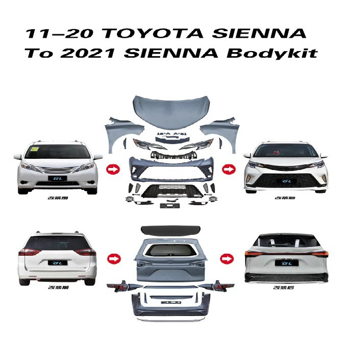 Suitable for 11-20 Toyota Sienna modification to the new 21 Sienna XSE Sport version front bumper with upgraded body kit