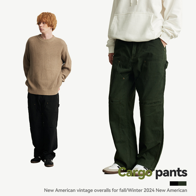 Vaqueros de herramientas estadounidenses de otoño e invierno UNF para hombres, remaches de marca de moda nacional sueltos, bolsillos grandes, monos neutros