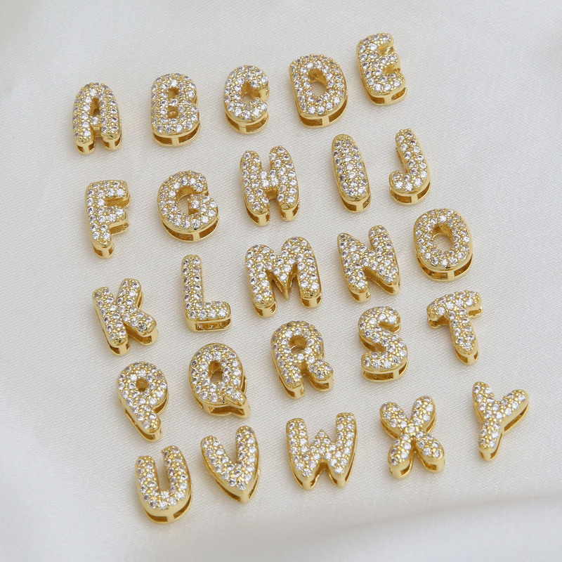 Cross-Border Hot-Selling 18K Brass 3D Cute Balloon Bubble 26-Letter Alphabet Pendant DIY Combination Name Necklace