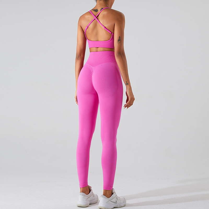 Europa y América nueva ropa de yoga sin costuras traje de las mujeres espalda cruzada ropa interior deportiva Peach Hip lifting pantalones de yoga de secado rápido