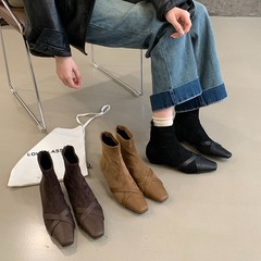 速鼎家秋冬新款复古小众小短靴女韩系辣妹显瘦方头瘦瘦靴弹力靴女