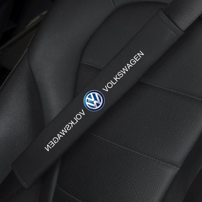 Seat belt shoulder pad Leather Comfortable Breathable Seatbelt - volkswagen-matte-black-pair-6x38cm