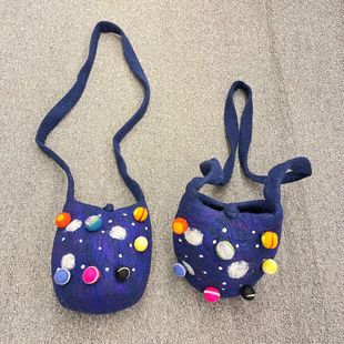 Wool felt cute childlike Starry Sky satchel felt bag