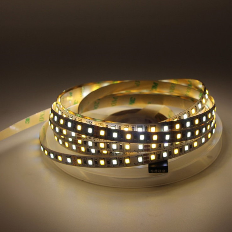 Tira de luz LED flexible de doble color con temperatura de 12V 2835, 100-120 luces, tira de luz bicolor fría y cálida con interruptor de temperatura, exclusivamente para suministro transfronterizo.