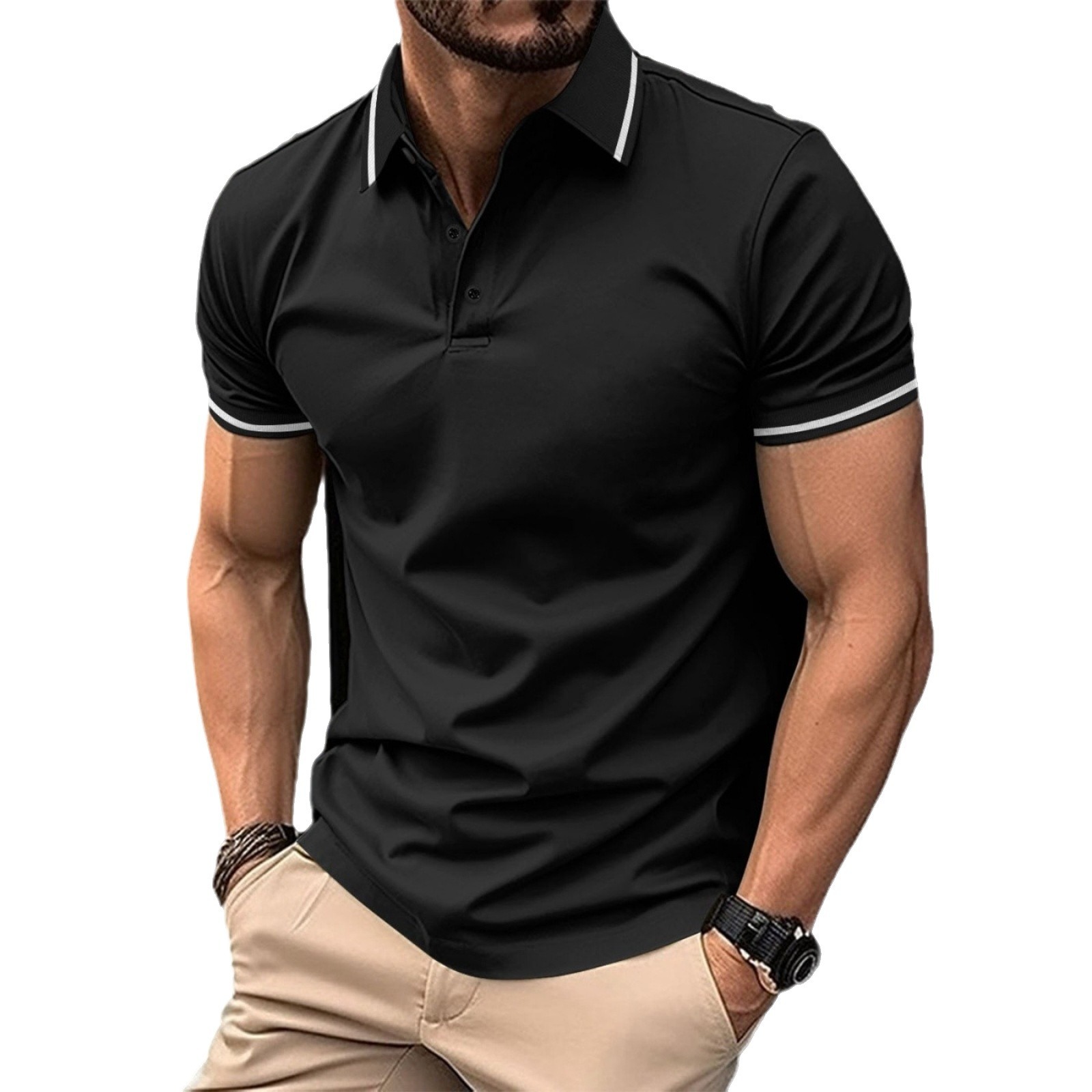 Europa y América Is Cross-border 2024 verano AliExpress Amazon camiseta hombres botones cuello acanalado camiseta deportiva polo