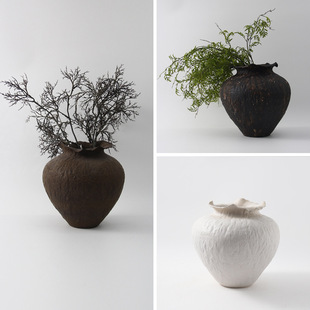 New Chinese Style Wabi-Sabi Style Ceramic Vase Hotel B&B Dried Flower Flower Arrangement Living Room Tv Cabinet Soft Jewelry Ornaments