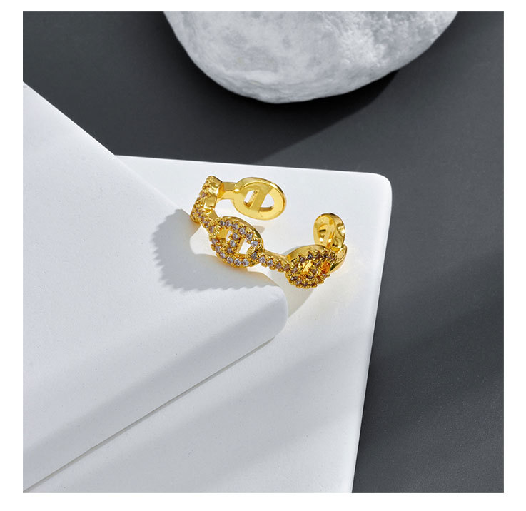 supply geometric simple zircon 18K gold-plated copper ring