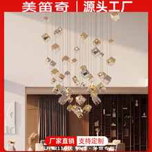 复式楼梯长吊灯北欧方块玻璃冰块吊灯设计师酒店公寓装饰别墅吊灯