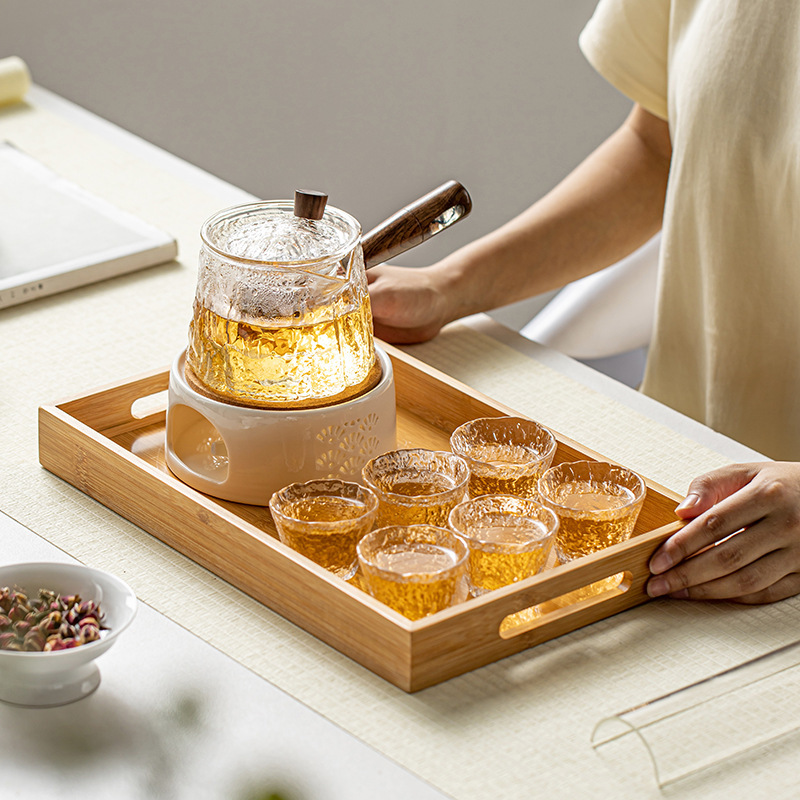 Flower teapot high temperature resistant restaurant filter glass teapot heat-resistant health pot tea set side handle pot candle heating Flower teapot high temperature resistant restaurant filter glass teapot heat-resistant health pot tea set side handle pot candle heating