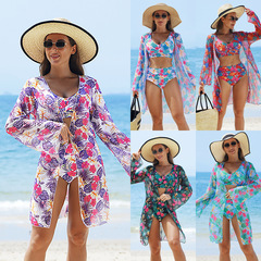 茗含新型欧米ファッション多色プリントビキニ女性水着BIKINIネット糸三点セット女性水着