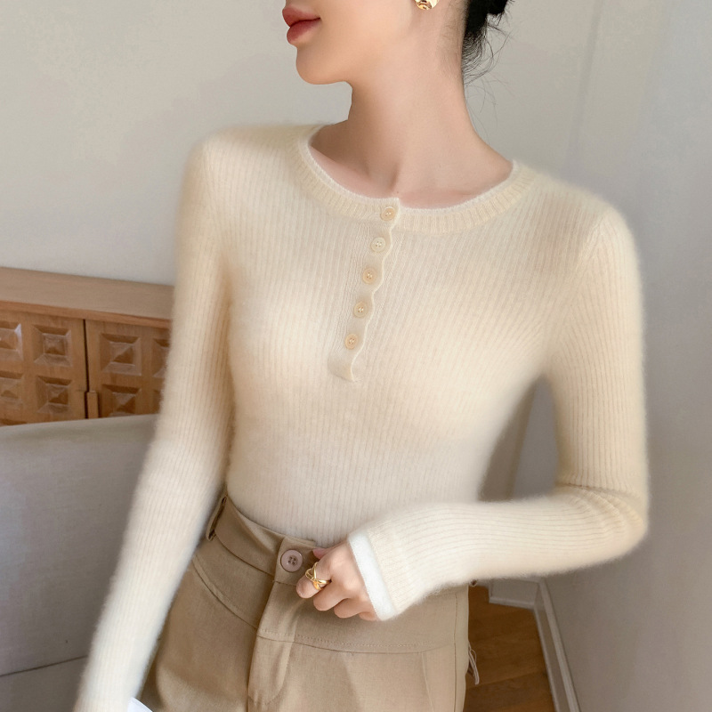 气质百搭~秋冬羊绒衫女圆领修身纯色内搭针织衫紧身毛衣打底上衣|undefined