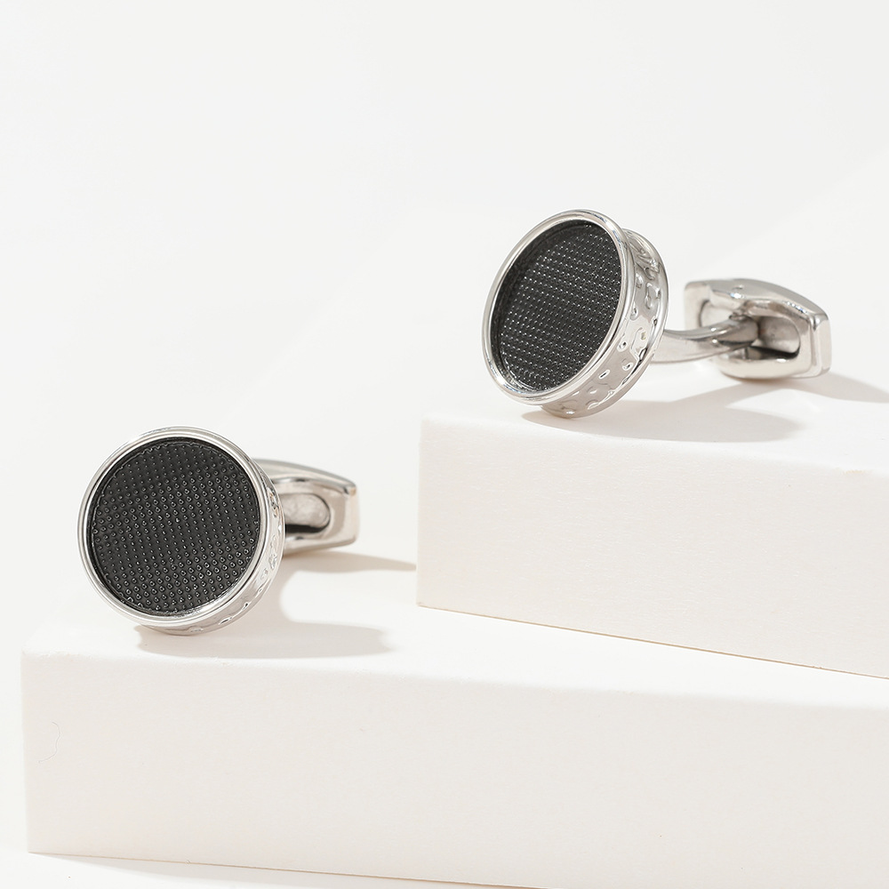 in stock cufflinks cross-border simple black round silver men's jewelry a generation of 1 pair of wholesale