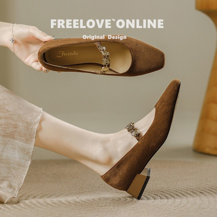 Sheepskin Version~Hong Kong Mary Jane Shoes Retro Spring/Summer Square Toe Single Strap Chunky Heel Shallow High Heels for Women 2026 Sheepskin Version~Hong Kong Mary Jane Shoes Retro Spring/Summer Square Toe Single Strap Chunky Heel Shallow High Heels for Women 2026
