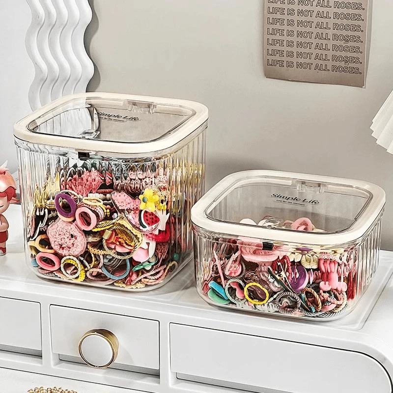 Accesorios para el cabello para niños, caja de almacenamiento, banda de goma para niñas de escritorio, horquilla, horquilla, horquilla, pinza para el cabello, diadema, joyero transparente