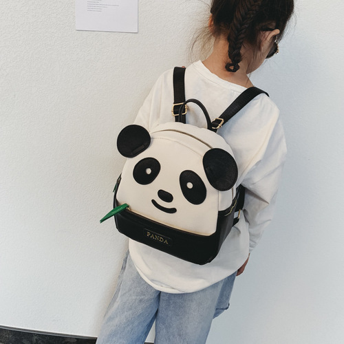 Panda Backpack 2024 New Kindergarten School Bag Cartoon Panda Bamboo Leaf Bag Childlike Cute PU Fashion Backpack
