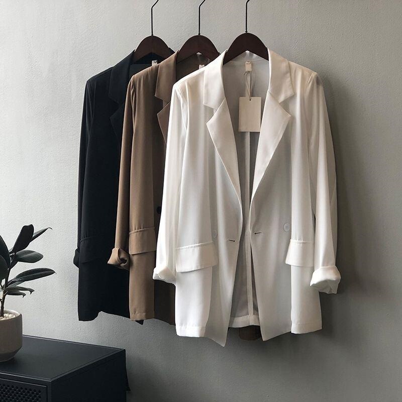 Chiffon Shirt, Thin Seasonable Blazer for Women, Korean Style Casual Loose Fit with Drape Effect, Sun Protection Design, Niche Top Chiffon Shirt, Thin Seasonable Blazer for Women, Korean Style Casual Loose Fit with Drape Effect, Sun Protection Design, Niche Top
