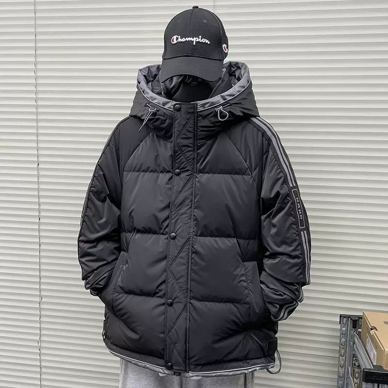 Мужская модная пуховая куртка 2025 года, толстая зимняя полосатая куртка для подростков, парка для школьников и студентов северо-восточных регионов.