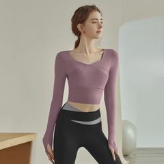Women's Autumn New Running Top, Fitted and Slimming, Sexy Sports Top with Long Sleeve and Bra Cup, Yoga Clothes Trendy