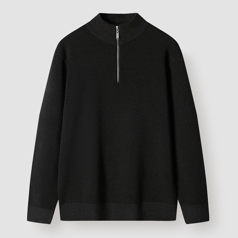 レトロヘビーウェイトハーフジップメンズニットジャケット 2025 秋の新カジュアル暖かいセーターカーディガンメンズ