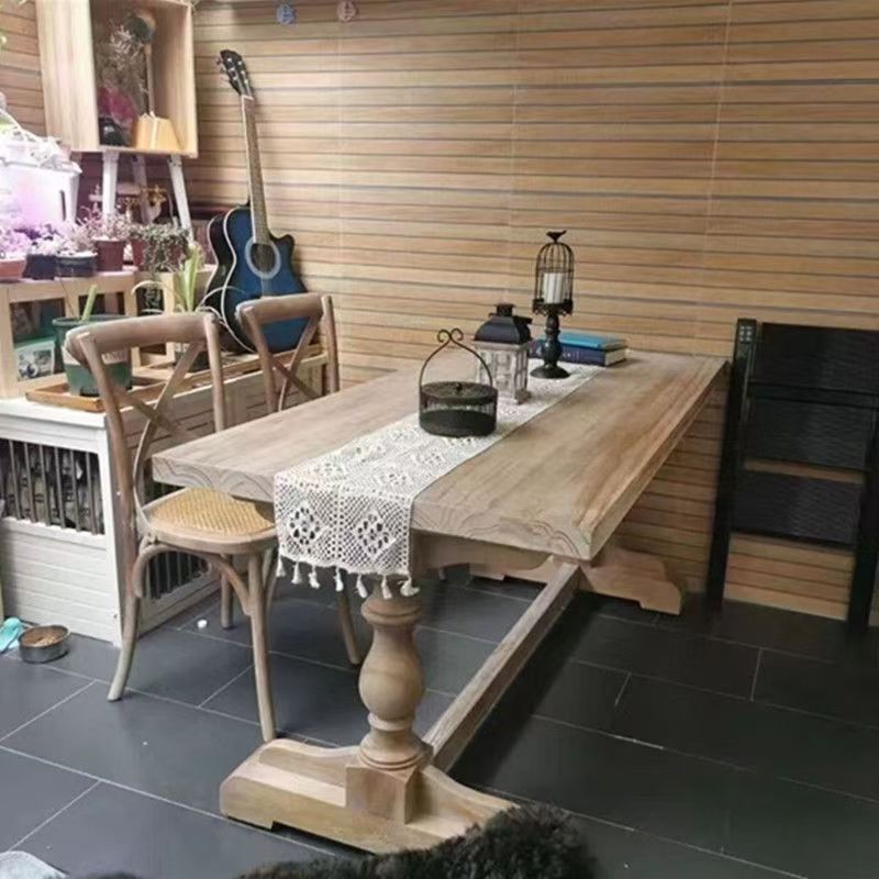 美式法式乡村复古实木长桌餐桌家用餐桌椅原木组合长方形桌椅饭桌|undefined