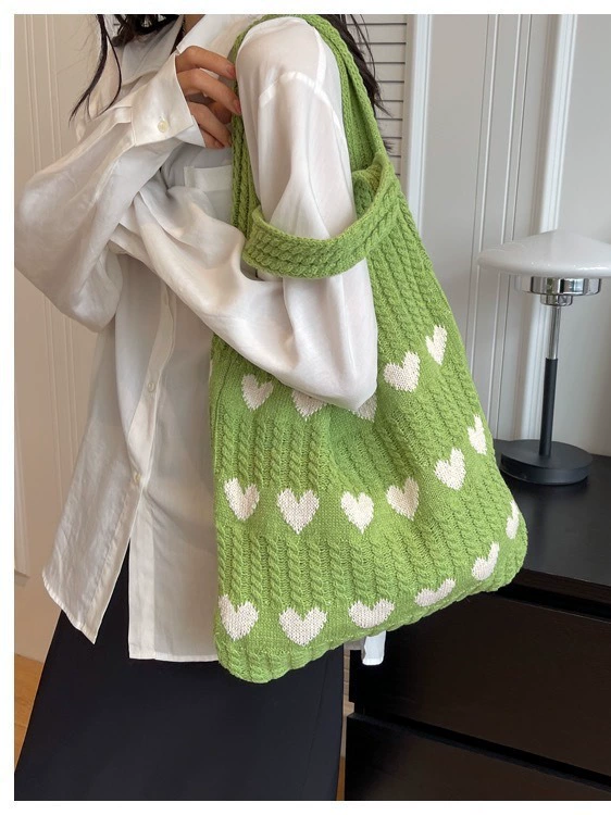 Knitted One-Shoulder Bag, Polyester, Lightweight Casual Tote 36×30×1 cm