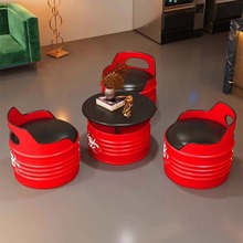 工业风酒吧奶茶店桌椅组合网红创意铁艺油桶茶几咖啡厅卡座沙发