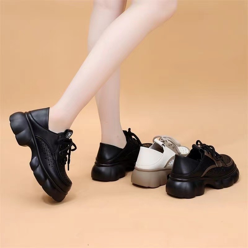 2026 primavera nueva Lefour zapatos de mujer estilo inglés de estilo amplio con suela suave cabeza redonda de moda zapatos muffin de suela gruesa zapatos antideslizantes
