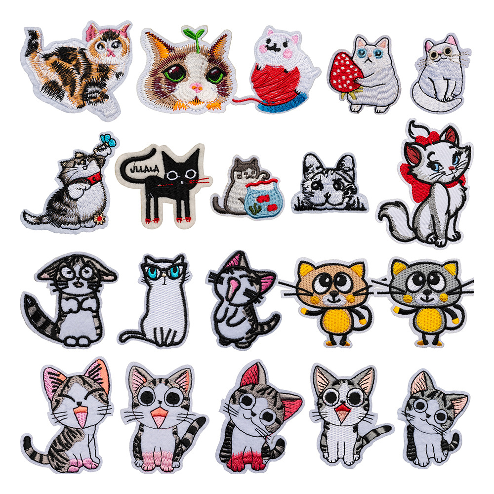 컴퓨터 자수 라벨 만화 귀여운 고양이 패치 귀여운 애완 동물 동물 배지 의류 액세서리 DIY 자수 천 패치
