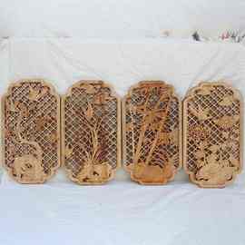 东阳实木雕刻壁挂件梅兰竹菊中式装饰雕花香樟木古风中式婚庆镂空