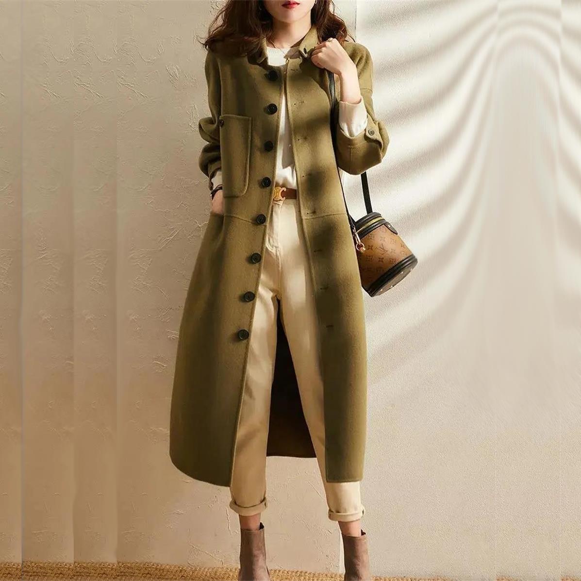 2025 New Autumn and Winter Elegant Mid-Length Outwear Women's Woolen Outwear Slim Shirt Women's Nylon Outwear
