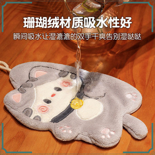 Cat Hand Towel Absorbent Quick-Drying Lint-Free Coral Velvet Hand Towel Hanging Cute Bathroom Hand Towel Hot Sale