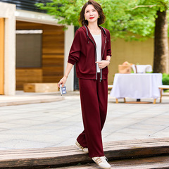 时尚洋气运动套装女春秋2025连帽开衫卫衣束脚卫裤妈妈两件套休闲