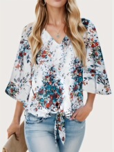 T 43201 Summer V Neck Bow Tie Blouse ���|ͨ���r�� �羳
