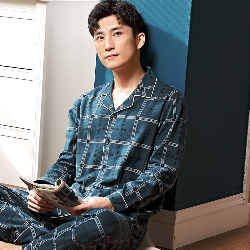 Pijamas de los hombres de primavera y otoño 100% algodón de manga larga de los hombres de desgaste del hogar de los hombres de otoño e invierno más traje de tamaño