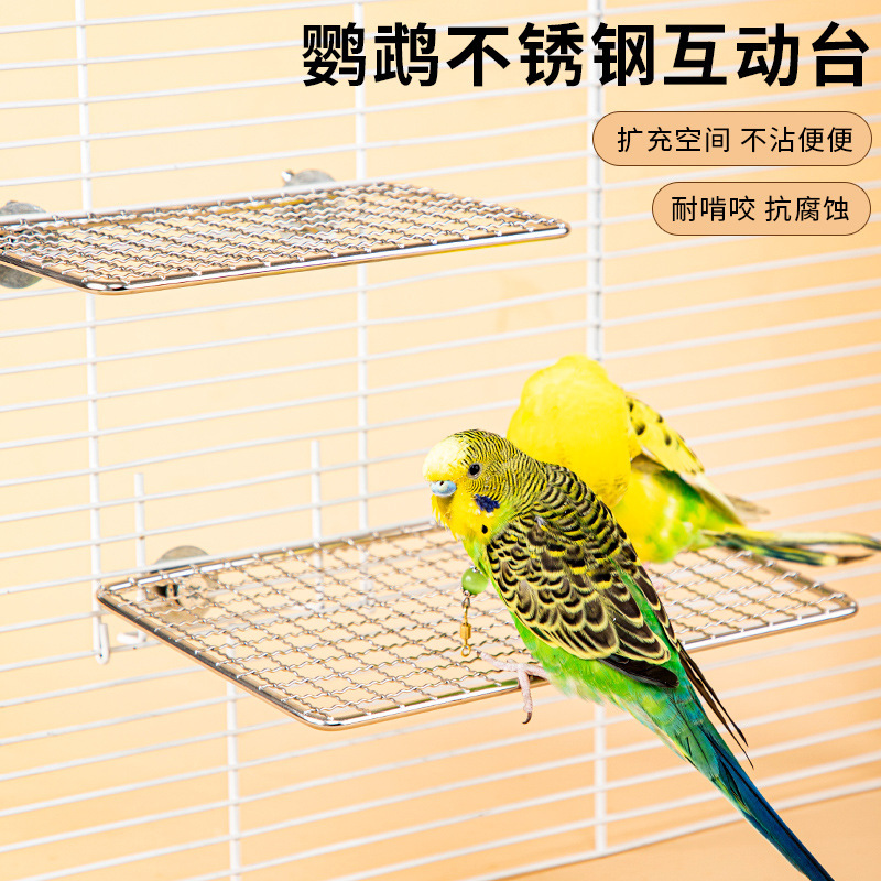 Parrot Stainless Steel Standing Net, Cockatiel Lovebird Springboard Stand, Resting Platform, Bird Cage Accessories, Stainless Steel Stand