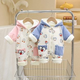 Thick baby autumn and winter jumpsuits for boys and girls baby autumn and winter long-sleeved clothes Tinker Bell hooded thick cotton-padded clothes