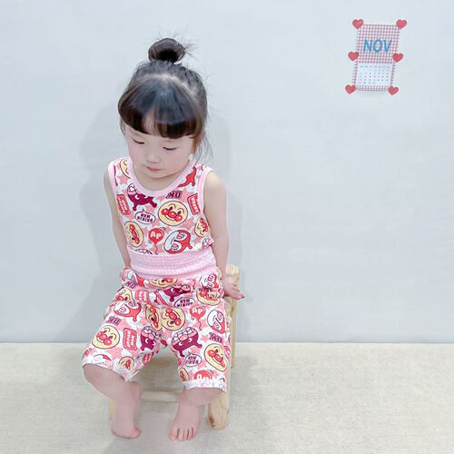 Foreign Trade Baby Thin Hollow-out Clothes Summer Quick-drying Breathable Children's Cotton Vest Top Half-length Belly Protection Pants Set