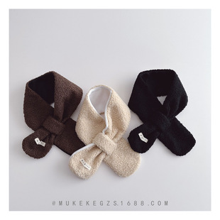 Korean-style Niche Children's Fleece Scarf Autumn and Winter Double-layer Cross Neck Boys' and Girls' Baby Warm Neck Set Fashionable