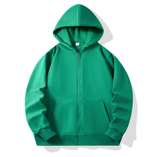 Thin adult ribbed pouch pull-up hoodie solid color hooded blank open jacket for couples class uniform manufacturer printing