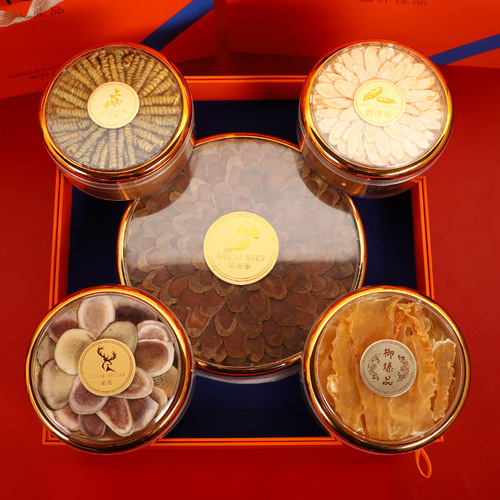 Wholesale distribution of Changbai Mountain ginseng gift box set, high-end Korean ginseng gift box, containing Dendrobium, American ginseng, deer antler, fish maw