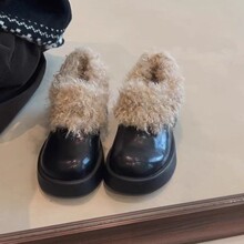 2025冬季新款短靴女厚底鞋加绒加厚毛毛鞋真皮高跟靴子秋冬小皮鞋