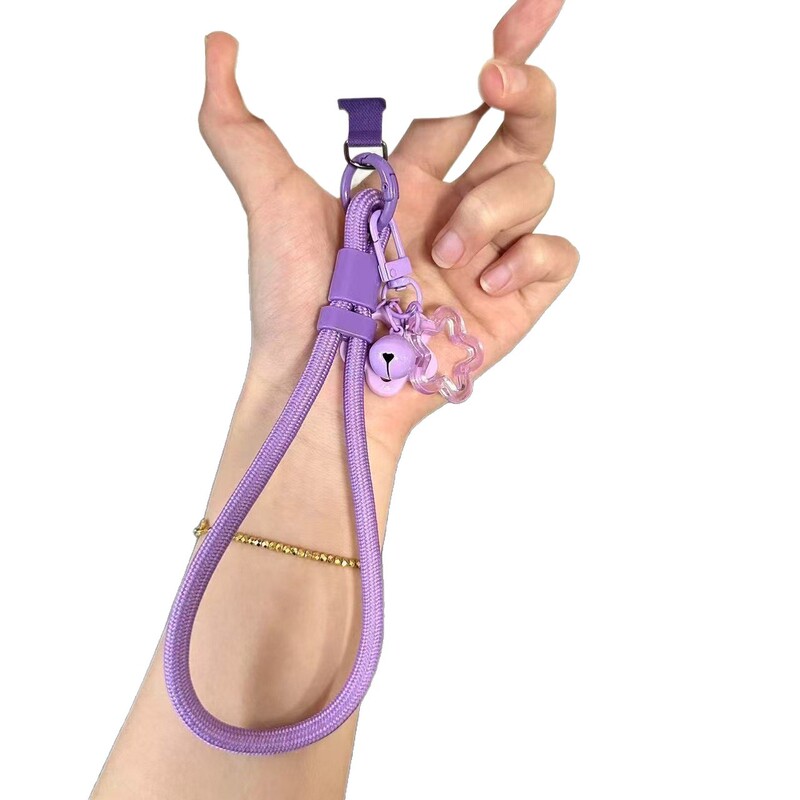 锁扣防丢手机挂绳女手腕短款可调节编织绳铃铛吊坠挂件手绳链带子|undefined
