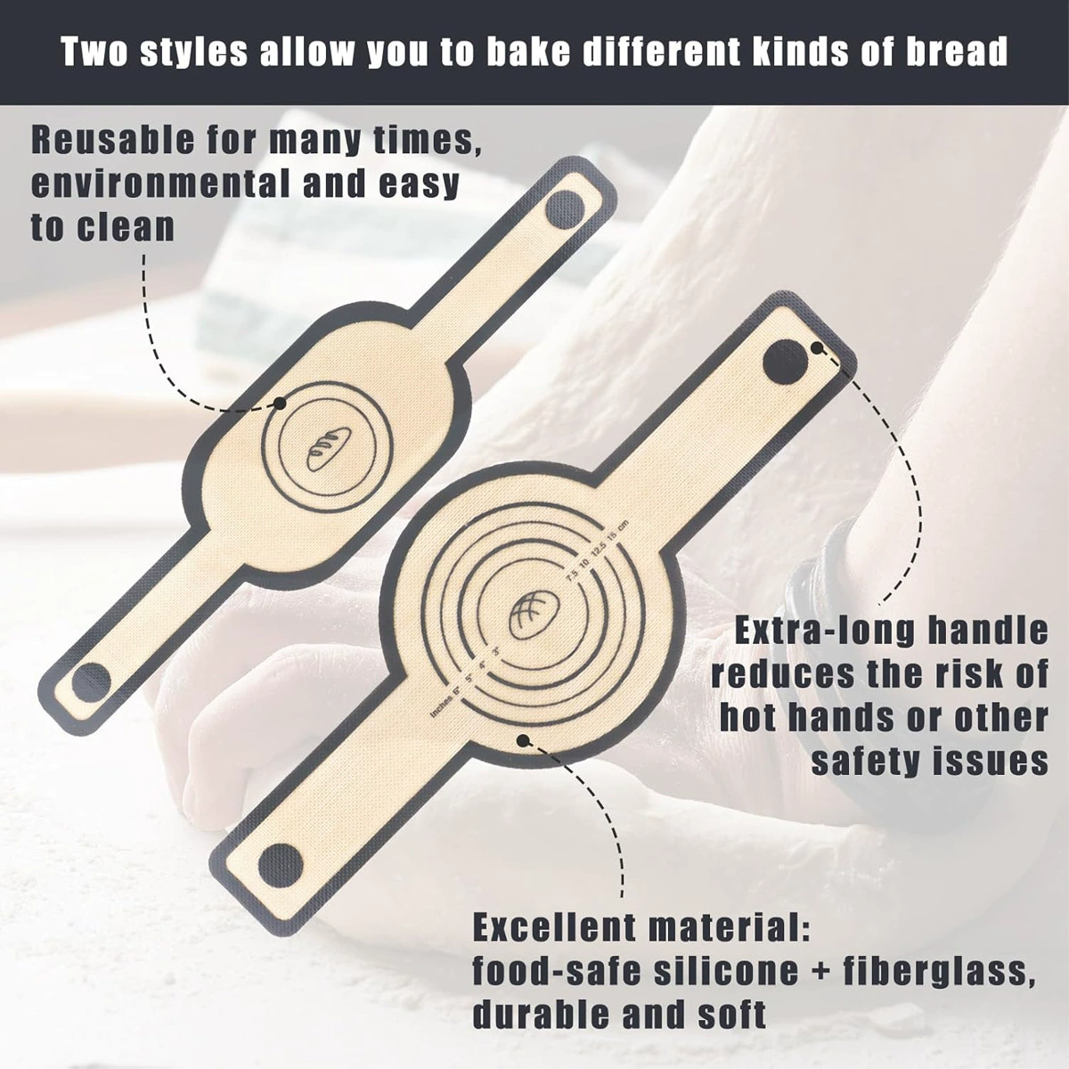 Коврик для выпечки FCM Bread Baking Mat из силикона, инструменты для теста, передача теста, силиконовый коврик с длинной ручкой, коврик для запекания для голландской печи