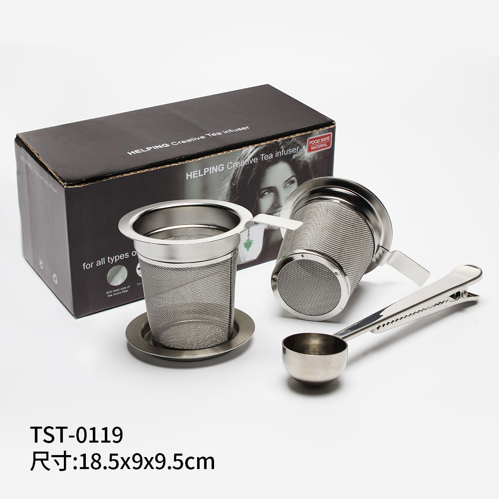 Suministro directo de fábrica fabricante de té 304 colador de té de acero inoxidable simple plegable juego de té binaural accesorios gran cantidad en stock