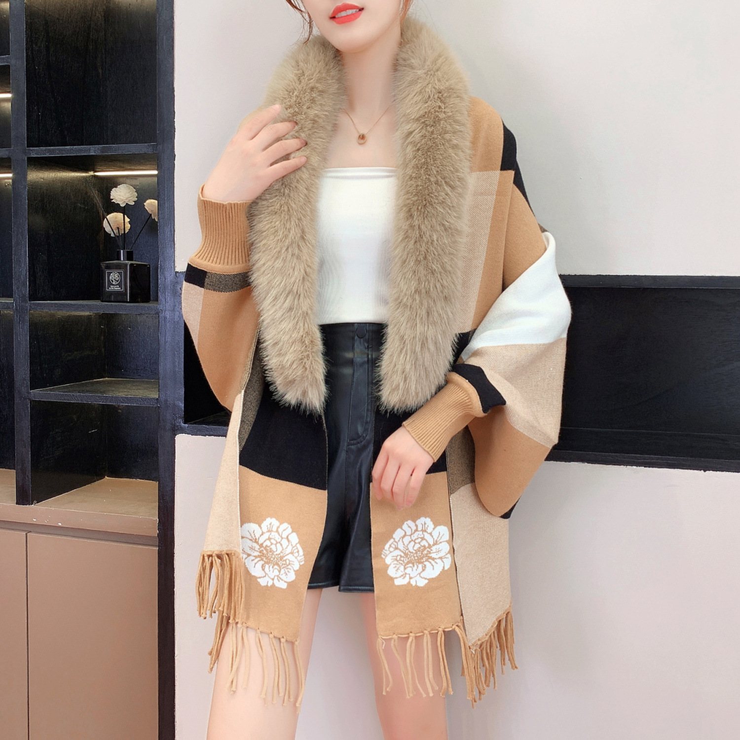 百搭针织开衫外套搭配旗袍披肩斗篷外穿围巾宽松毛衣时尚上衣女潮