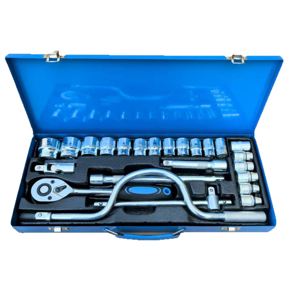 Caja de hierro de 24 piezas, caja de reparación de hierro de turbina de vapor, destornillador combinado F-barre deslizante, manguito de trinquete, electroforesis de fosfato especular