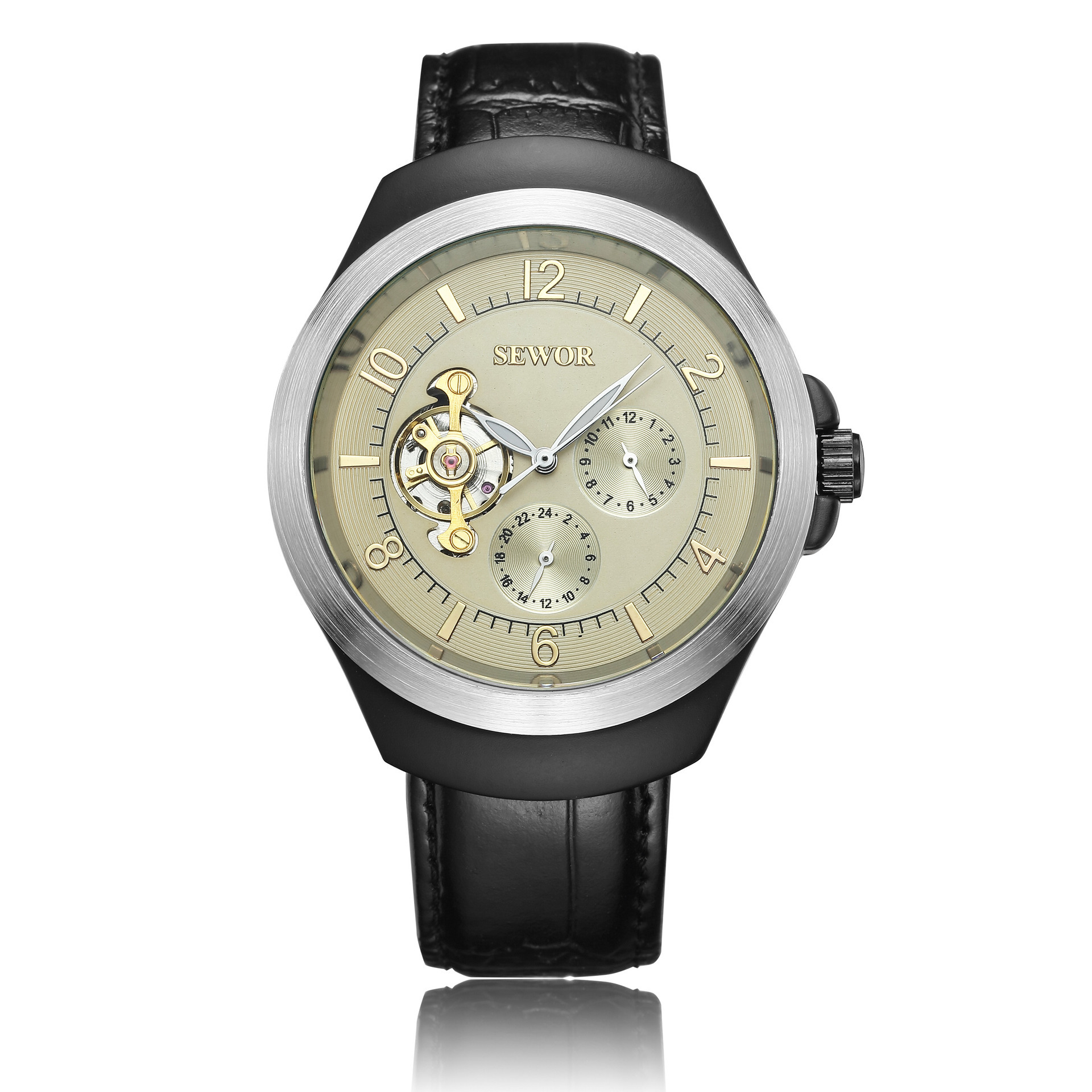 Sewor reloj mecánico automático hueco tourbillon cinturón moda hombres reloj multifuncional reloj mecánico 622