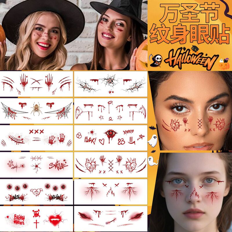 Halloween Scar Blood Stain Makeup Tattoo Sticker Holiday Party Dress up Funny Horror Ghost Festival Face Tattoo Sticker